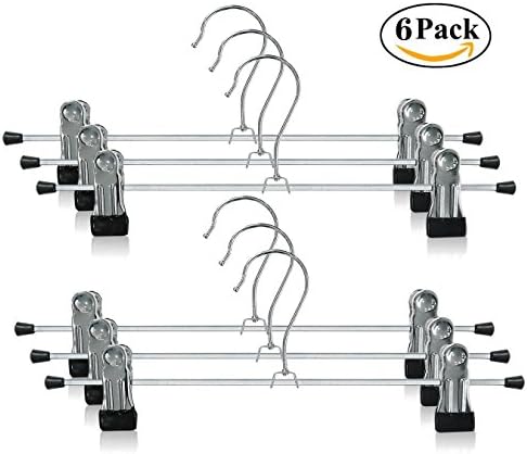 GXQS Metal Skirt/Trouser Hangers Non Slip,Chrome Slack Hangers for Pants/Trousers/Skirt/Jeans/Coat,30cm Black - Pack of 6