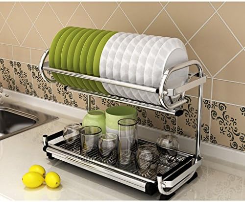 shuang Dish Rack Stainless Steel Kitchen Shelf Double Tire Drain Dish Racks Wall Hanging Plate Tableware Frame Put Chopsticks Storage Rack 1023 (Edition : A, Size : 47*25*38CM)