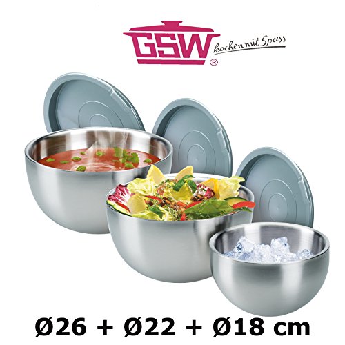 Thermoschüssel-Set Ø 18 + 22 + 26 cm Heiß & Kalthalte Warmhalteschüsseln