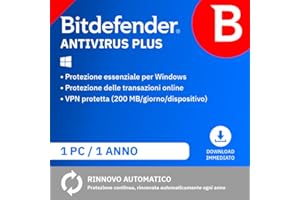Bitdefender Antivirus Plus 2026| 1 Dispositivo | 1 Anno | PC | Codice di attivazione via email | Rinnovo automatico