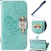 Produktbild Ysimee Hülle Leder Tasche für Sony Xperia XA Ultra - Glänzend Sparkle Strass Diamant Hülle Schutzhülle Premium PU Leder Flip Case Protective Cover Handy Tasche Schale mit Standfunktion Unterstützte Telefone und Magnetverschluss Schutzhülle Flip Case für Sony Xperia XA Ultra Bunte Muster Cove im Bookstyle+Blau Stylus Pen, Eule- vert