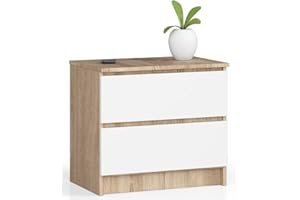 ‎AKORD AKORD Kommode K60 mit 2 Schubladen | für das Wohnzimmer Schlafzimmer Schrank Büro Arbeitszimmer | Modernes Funktionales Design | B60 x H55 x T40 cm, Gewicht 20kg | Sonoma Eiche/Weiß