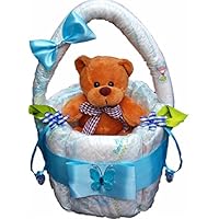 Windeltorte, Korb aus Windeln bl