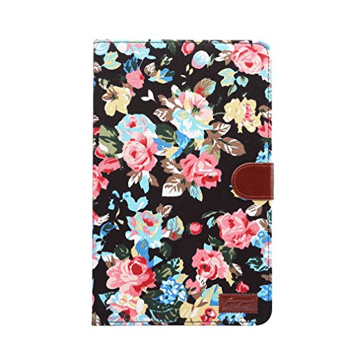 SZHTSWU Kunstleder Tasche für Samsung Galaxy Tab A 10.1 (2016) T580N/T585N, Seitlicher Magnetverschluss Schönem Floralem Blumen Muster PU Leder Tasche Hülle Tablette Case Schutzhülle Flip Wallet Ledertasche mit Kartenfächern und Ständerfunktion für Samsung Galaxy Tab A (2016) T580N / T585N 25,54 cm (10,1 Zoll) Tablet-PC,(Schwarz Blumen) - 2