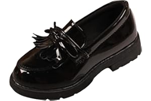 MOMOLAA Girls Slip On Leather Loafer Tassel Bow Flats School Dress Shoes for Girls Kids Shoes Ankle Boots Size 7 Girls