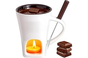 Weciau Chocolate Fondue Mug, 130ml Ceramic Chocolate Fondue Set with Fork and Candle, Butter Warmer Set, Melting Chocolate Pot for Cheese Butter Caramel (White)