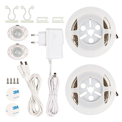 IWILCS Bett Licht, 2*120CM 12V DC LED-Streifen Licht, Automatisch Ein/Aus Bewegungs Aktiviert LED Lichtleiste, Nachtlicht Bewegungsmelder, Wasserdicht Led Licht Kit (Warmweiß, 2 Sensoren) - 4