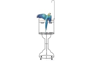 LeFluffy Parrot Stand, Stainless Steel Feed Bowls, Large Bird Playstand, Metal Bird Table Play Stand, Macaw Play Gym Ground Stand Rolling Wheel, Pet Gift
