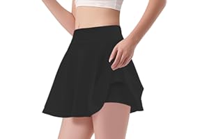 Bryndo Girls High Waisted Stretch Flippy Skater Skirt with Built-in Safety Shorts, Flared Pleated School Skirt, Casual, Dance, Gym Skirt