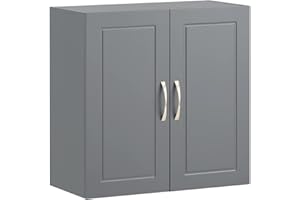 SoBuy Kitchen Bathroom Wall Cabinet Wall Storage Cabinet Unit with Double Doors Dark Grey W60 x D30 x H60cm FRG231-DG