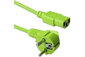 ACT AK5139 Câble d'alimentation pour PC 3 m, C13, CEE 7/7 vers C13 3 Broches – Contact de Protection coudé – Vert