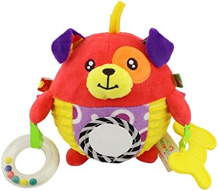 Liketo Baby Soft Dog Rattle Plush Sensory Activity Toy Blue Bear Boy Toys 6in*6in -Stuffed Animal for Newborn Gift Crib Toy (Red)