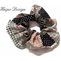 Haargummi Stoff Scrunchie Haarrüsche Patchwork schwarz weiß