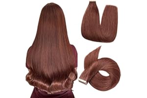 Hotlulana Extension Capelli Veri Biadesivo Castano Ramato Scuro(#33) Extension Capelli Veri 18Pollici 20pcs 45cm 40g Extension Biadesive Capelli Veri Invisible Skin Weft Tape in Hair Extensions.