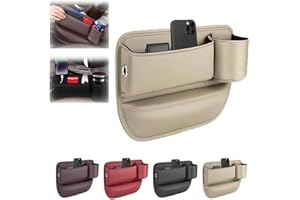 FIENZA Car Seat Gap Filler Organizer,Car Seat Storage Box with Cup Holder,PU Leather Car Accessories Interior in Between Seats, Car Organizer for IPhone Wallet Cards Keys (Beige A01, Copilot)