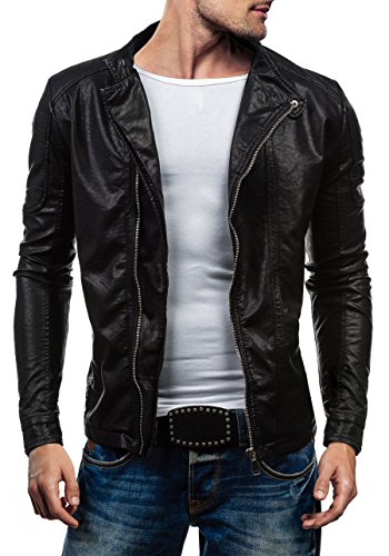 BOLF Herrenjacke Kunstlederjacke Biker bergangs Jacke Steppjacke Y-TWO D003 Schwarz S [4D4]