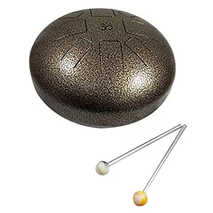 India Meets India 10 Inch OM Tongue Drum Tank Drum Steel Percussion Hangpan Drum Hand drum Musical Instrument with Bag and Mallets Stick (Gold)