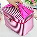 HOYOFO Toiletry Cosmetic Storage Large Travel Makeup Bag with Sweet Bow Handle, Red Stripe