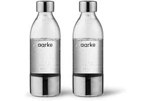 Aarke 2er-Pack PET-Flaschen für Wassersprudler Carbonator 3, BPA-frei mit Details in Edelstahl, 650ml, AASPB1-STEEL