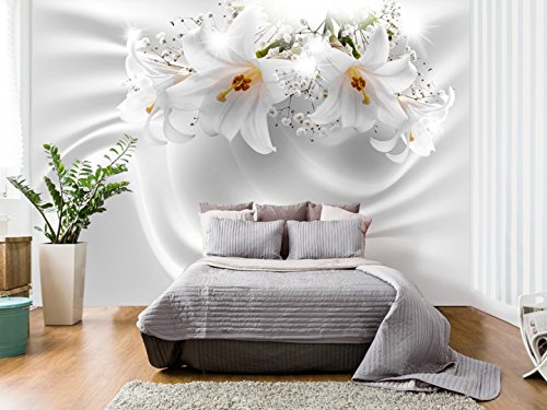 FOTOTAPETE 300×210 cm – VLIES TAPETE PREMIUM – PROFI QUALITÄT – Top moderne Wanddeko – Wandbilder XXL – Riesen Wandbild – Top Design Tapete – Neue exklusive Edition mit noch besser Druckauflösung – Deutsches Premium Vlies – Blumen Abstrakt weiß Lilien b-C-0158-a-a - 4