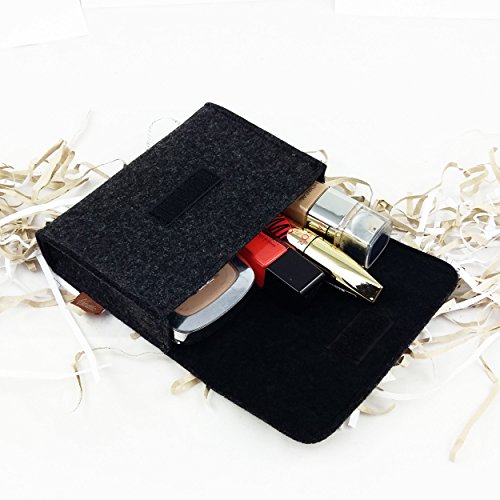Täschchen Mini Hülle Tasche aus Filz für Zubehör und Accessoires (Netzteil, PC Maus, E-Zigarette, Kosmetik) Schwarz meliert - 8