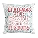 Produktbild rongxincailiaoke kissenbezüge Quote Throw Pillow Hand Drawn Swirls and Curls It Seems Impossible Until It's Done, Decorative Square Accent Pillow Case, 18 X 18 inches, Tan Dark Coral and Pale Blue