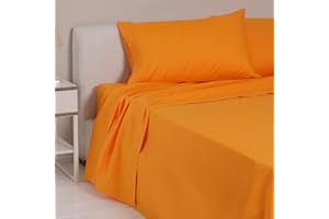 LARA MORADA - Set Completo Lenzuola Letto Singolo, 100% Cotone, Made in Italy, Tinta Unita, Per Letto Singolo 1 Posto Arancione