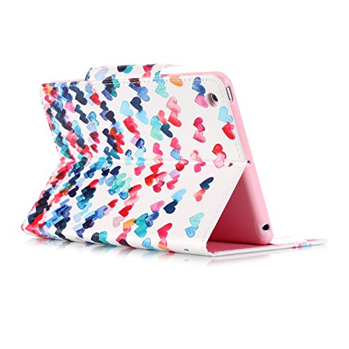 iPad Mini Hülle, iPad Mini 2 Hülle, iPad Mini 3 Hülle,Ukayfe iPad Hülle Schutzhülle Etui Tasche für Apple iPad Mini 1/2/3 Smart Case Ledertasche Schutzhülle Hüllen Tasche Leder Hülle Ultra Slim Lederhülle Flip Case Etui mit Standfunktion für iPad Mini 1/2/3 mit 1x Schwarz Eingabestift (iPad Mini 1/2/3:Buntes Liebes Herz Muster) - 4