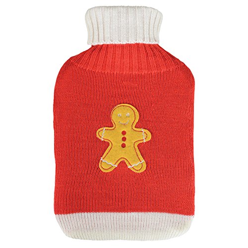 Thermotherapy Hot Water Bottle Red & Cream Sweater Cover With Gingerbread Man
