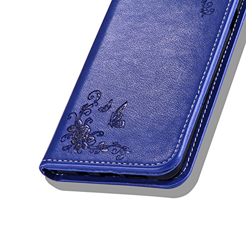 SKYXD Leder Hülle für Samsung Galaxy A3 2016 Rosen Blumen und Schmetterlings Muster,PU Folio Klappbar SchutzHülle [Brieftasche Kartenfach / Magnet / Standfunktion / Trageschlaufe] KlappHülle für mit [Eule Handyanhänger + Eingabestift] 3 in 1 Zubehör Set Handy Tasche Etui for für Samsung Galaxy A3 2016 A310F Bookstyle Flip Case Leather Cover With [Stylus and Dust Plug]- Blau - 7
