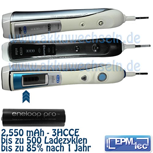 Preisvergleich Produktbild 2550mAh Eneloop PRO Akkuwechsel (3HCDE - Nachfolger von 3HCCE) für alle OralB Triumph 5000 9000 9500 9700 9900 - Batterie Battery Akku Replacement Service Oral-B Akkutausch auch für 5500, 6500, 6000, 7000, 8000, 8300, 8500, 8900, 9400 und Modellnummern 3731, 3738 und 3762 [Premium 3HCDE Eneloop PRO]