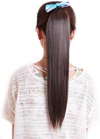 WIGSSALE 18 Inch Ribbon Tied Synthetic Chestnut Brown Long Straight Ponytail Hair Extensions