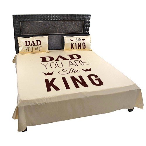 Yaya Cafe Gifts, Dad You Are The King Designer Double Bedsheet For Dad With 2 Pillow Covers - Mango