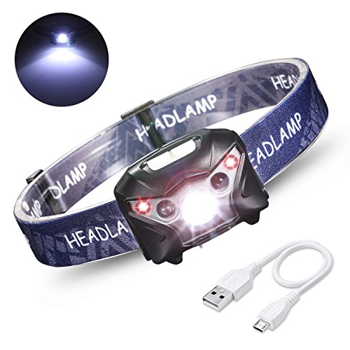 Lampe Frontale LED, Phares Rechargeables USB Puissante Détecteur de Mouvement, Éclairage à 5 Modes IPX4 Étanche, Continue 20 Heures, Pêche, Camping, Lecture, Randonnée, Cyclisme