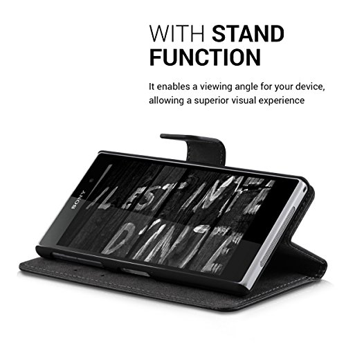 kwmobile HÃ¼lle fÃ¼r Sony Xperia Z1 - Wallet Case Handy SchutzhÃ¼lle Kunstleder - Handycover KlapphÃ¼lle mit Kartenfach und StÃ¤nder Don't touch my Phone Design WeiÃŸ Schwarz