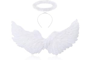 YEAHBOOM 60CM Engelsflügel Weiß mit Heiligenschein,Federflügel Engel,Engels Flügel Kostüm für Damen und Mädchen,Party Fasching Kostüme Deko,Kostümparty Verkleidung