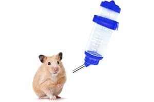 WishLotus Hamster Dispenser Bottle, No Drip Plastic Hanging Water Bottle 125ml Automatic Water Bottle Dispenser Cage Bowl with 2 Rolling Ball for Small Animal Guinea Pig, Gerbil, Chinchilla (Blue)