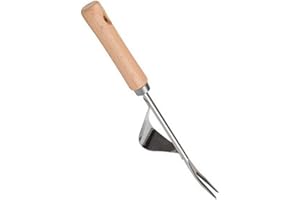 NONE BRANDED Garden Weeder Hand Weeder Fork Tool Weed Puller Removal Stainless Steel Manual Digging Dandelion Remover Tool Lawn Farmland Transplant Tool with Smooth Wood Handle