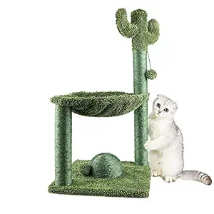 YOUMI Cactus Cat Tree Tower with Natural Sisal Cat Scratching Post and Hammock Bed,Sisal-Covered Bowl and Dangling Ball Added to The Bottom for Cat Playing