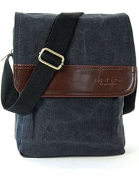 Messenger Bag Crossover Umhängetasche Canvas schwarz Schultertasche Bürotasche Crossbody Bag Manoro® Vintage and...