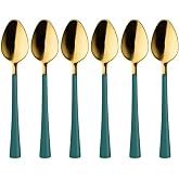 6 Adet &Ccedil;ay Kaşığı Seti, 18/10 Paslanmaz &Ccedil;elik, Gold Yeşil, 11 cm, 70 gr