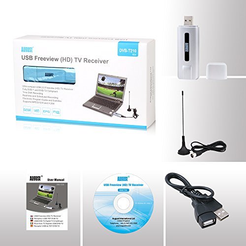 August DVB-T210 Sintonizador TDT HD  DVB-T2      Sintonizador de Televisi  n Digital en Alta Definici  n para Ordenadores de Sobremesa y Port  tiles - Grabador PVR     Compatible con Windows 10   8   7   Vista y XP