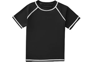 LYZOURBB Boys Rash Guard Shirt Short Sleeve Swim Shirts, Toddler Kids Youth Rashguard Water Shirt UPF+ 50 Quick Dry Shirts for 4-11Years
