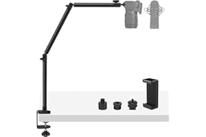 Obeamiu Stojak biurkowy do montażu na kamerze, elastyczne ramię przegubowe DSLR stojak na oświetlenie biurkowe ze śrubą 1/4 cala 3/8" 5/8", stojak stołowy z zaciskiem C do podcastu/światła