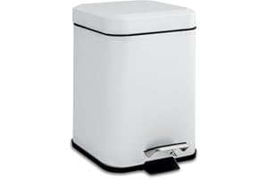 Harbour Housewares 3L Bathroom Bin - White - Square Stainless Steel Pedal Bin Slim Kitchen Rubbish Trash Can Garbage Dustbin with Lid and Inner Liner Bucket