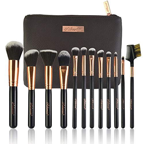 Athenia Professional 12 Piece Make up Brush Set - Make up Brushes in Luxury Cosmetic Case - Rose Gold