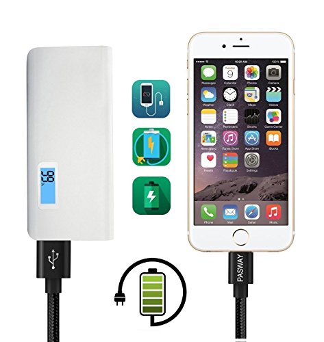 Lightning Kabel Pasway iPhone Ladekabel 3 Pack (1M, 2M, 3M) Nylon Geflochtenes USB Kabel mit Lightning Connector für iPhone 6/6 Plus/6S, iPad Air 2, iPad Pro und mehr Schwarz - 3