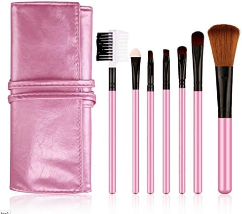 Davidlove 7 Piece Makeup Brush Set Essential Cosmetic Make Up Brushes Kit Powder Brush Eyeshadow Eyebrow Brush + Leather Bag (Pink)