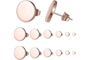 EODKSE Titan Ohrstecker Set: 6 Paar Hypoallergene Ohrringe in Roségold Optik für Damen, Herren & Mädchen, Edelstahl Unisex Flat Top Design mit runden Ohrsteckern in Größen von 3mm - 8mm,