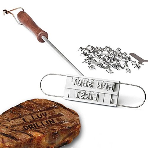 Dealglad®, ferro per marchiatura, per barbecue, set di attrezzi per barbecue con 54 lettere removibili, per marchiatura fai da te di carne, bistecche, hamburger